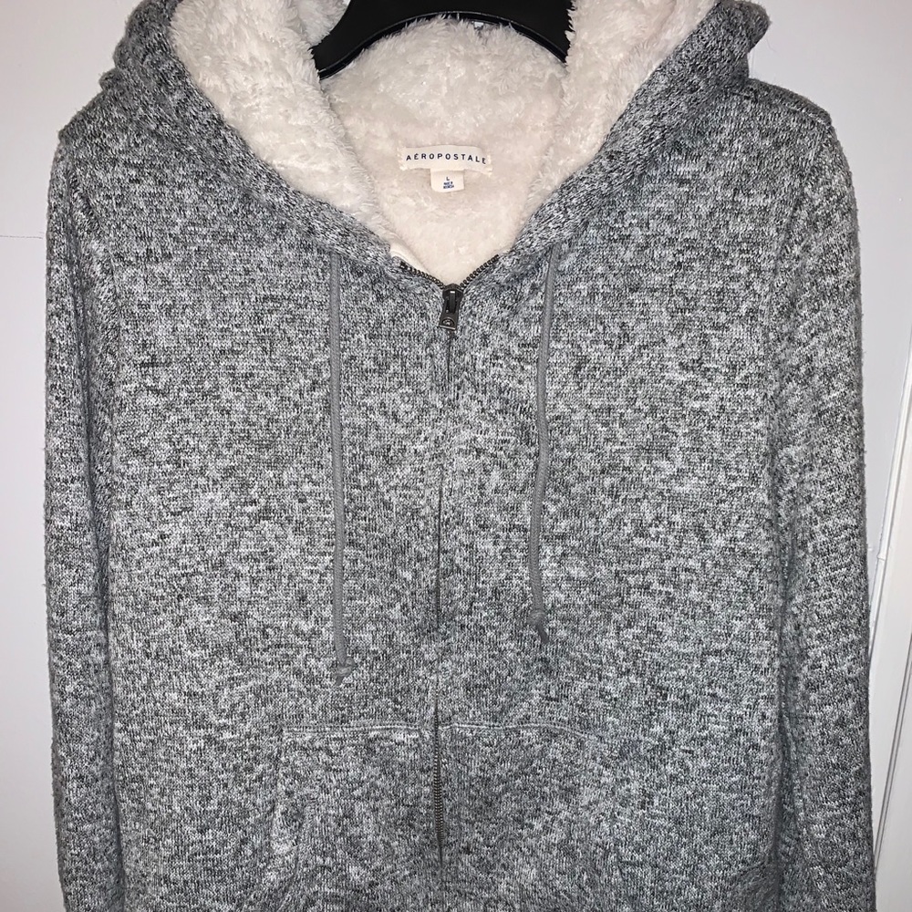 Gray Aeropostale Sweater W/ Faux Fur Interior